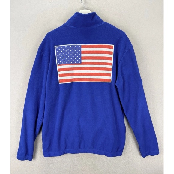 Chemistry Men's Sz L Blue NASA USA Flag Sleeve Patches 1/4 Zip Fleece Sweater - Picture 4 of 11